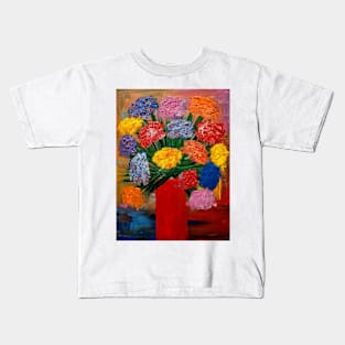Some beautiful large abstract flowers in a red metallic vase Kids T-Shirt